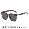 2023 new Korean-style tea-colored sunglasses, women's retro wood-grain leg square frame round face sunglasses, fashionable sunshade sunglasses details Picture